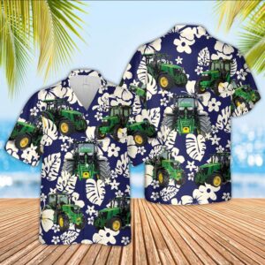 Farm Hawaiian Shirt, Tractor Flower Blue…