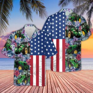 Farm Hawaiian Shirt, Tractor Flower Pattern…