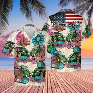 Farm Hawaiian Shirt, Tractor Happiness Flowers…