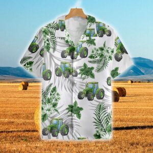 Farm Hawaiian Shirt, Tractors Green Hibiscus…