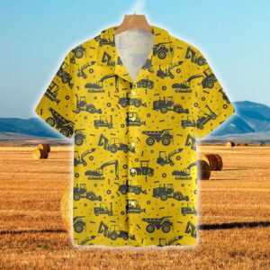 Farm Hawaiian Shirt, Tractors Pattern Yellow…