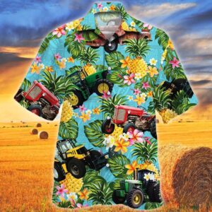 Farm Hawaiian Shirt, Tractors Pineapple Tropical…