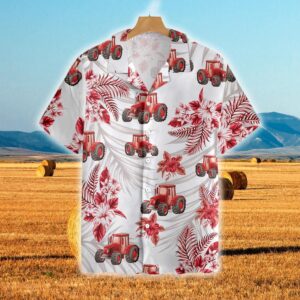 Farm Hawaiian Shirt, Tractors Red Hibiscus…