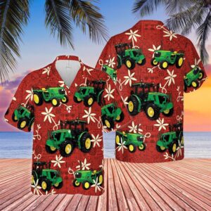 Farm Hawaiian Shirt, Tractors Red Pattern…