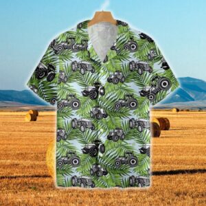 Farm Hawaiian Shirt, Tractors Tropical Leaves…