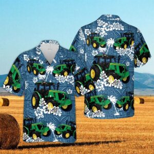 Farm Hawaiian Shirt, Tractors Tropical Leaves…