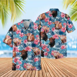 Farm Hawaiian Shirt, Tropical Beefmaster Blue…