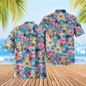 Farm Hawaiian Shirt, Tropical Charolais Blue…