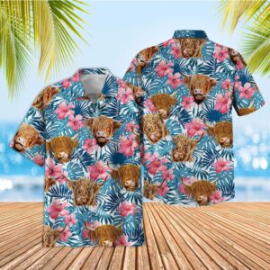 Farm Hawaiian Shirt, Tropical Highland Blue…