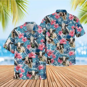 Farm Hawaiian Shirt, Tropical Holstein Blue…