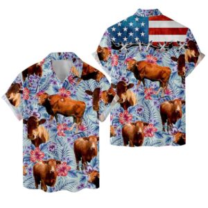 Farm Hawaiian Shirt, Tropical Red Angus…