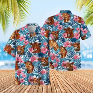 Farm Hawaiian Shirt, Tropical Red Angus…