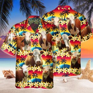 Farm Hawaiian Shirt, Vintage Hereford Tropical…