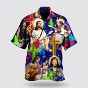 Christian Hawaiian Shirt, Guitar Jesus Love…