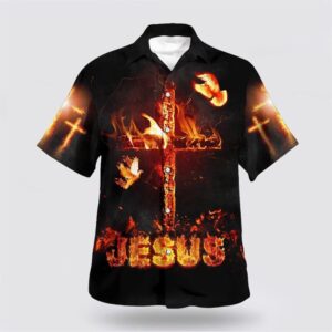 Christian Hawaiian Shirt, Jesus Burning Fire…