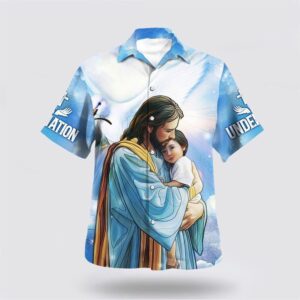 Christian Hawaiian Shirt, Jesus Hugging Child…