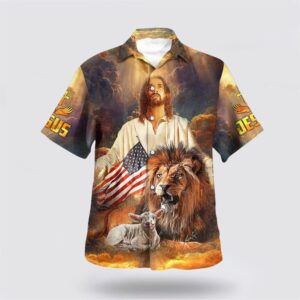 Christian Hawaiian Shirt, Jesus Lion And…