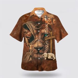 Christian Hawaiian Shirt, Jesus Lion Cross…