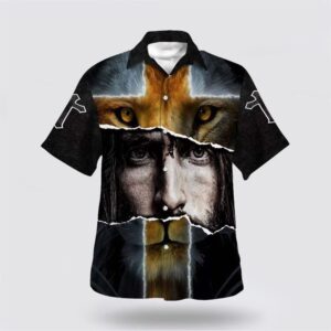 Christian Hawaiian Shirt, Jesus Lion Cross…