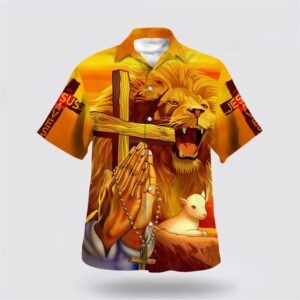 Jesus Lion Cross Faith Over Fear Hawaiian Shirt Christian Hawaiian Shirt Christian Summer Short Sleeve Shirt 1 vduiak.jpg