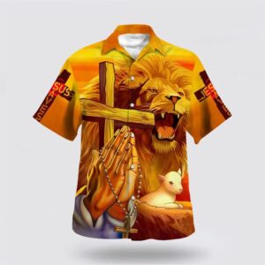 Christian Hawaiian Shirt, Jesus Lion Cross…