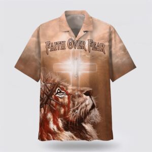 Christian Hawaiian Shirt, Jesus Lion Cross…