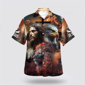 Christian Hawaiian Shirt, Jesus Lion Eagle…