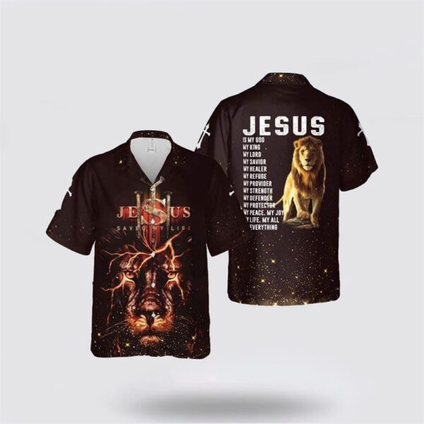 Jesus Hawaiian Shirt, Jesus Lion Jesus Is My God My Everything Religious Christian Hawaiian Shirt, Religion Hawaiian Shirt