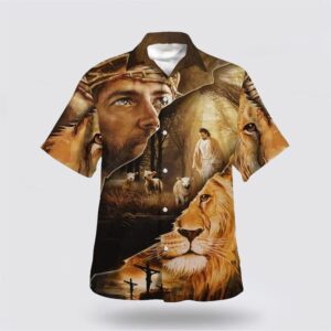 Christian Hawaiian Shirt, Jesus Lion Lamb…