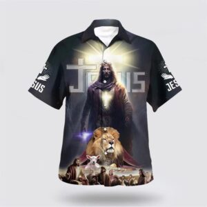 Christian Hawaiian Shirt, Jesus Lion Lamb…