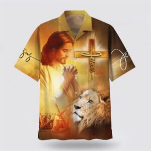 Christian Hawaiian Shirt, Jesus Prayer Lion…