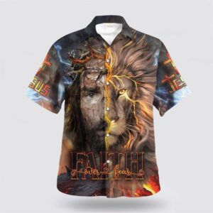 Christian Hawaiian Shirt, Jesus Praying Lion…