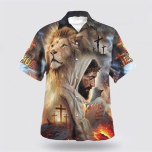 Christian Hawaiian Shirt, Jesus With Lion…