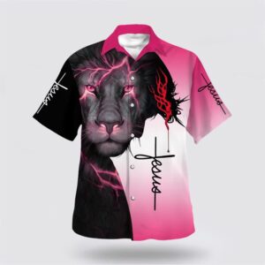 Christian Hawaiian Shirt, Lion Pink Fully…