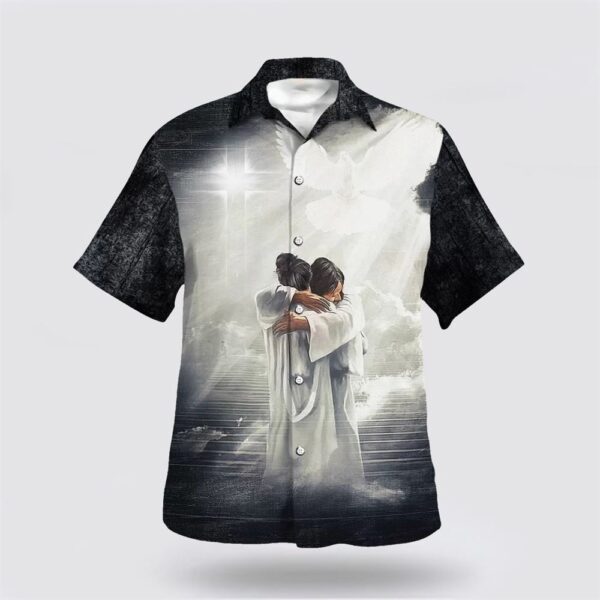 Christian Hawaiian Shirt, Man Hugging Jesus In Heaven Hawaiian Shirts, Christian Clothing Hawaii