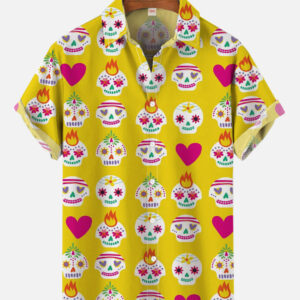 Mexican Hawaiian Shirt, Bright Yellow Hawaiian…