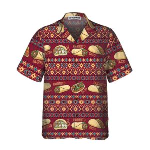 Mexican Hawaiian Shirt, Burgundy Taco Mexican…