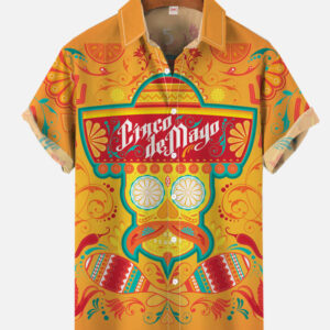 Mexican Hawaiian Shirt, Casual Yellow Cinco…