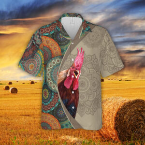 Mexican Hawaiian Shirt, Mandala Pattern Rooster…