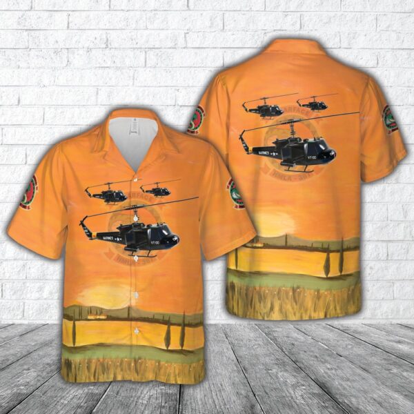 Military Hawaiian Shirt, USMC HMLA-367 Bell UH-1N Huey Hawaiian Shirt