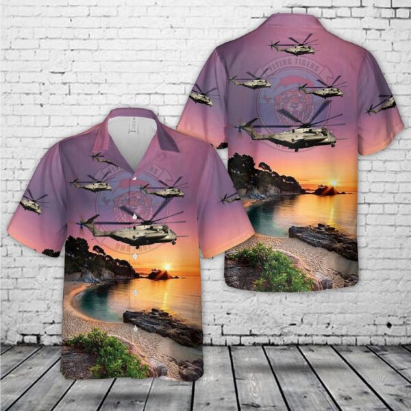 Military Hawaiian Shirt, US Marine Corps Marine Heavy Helicopter Squadron 361 HMH-361 ‘Flying Tigers’ Hawaiian Shirt
