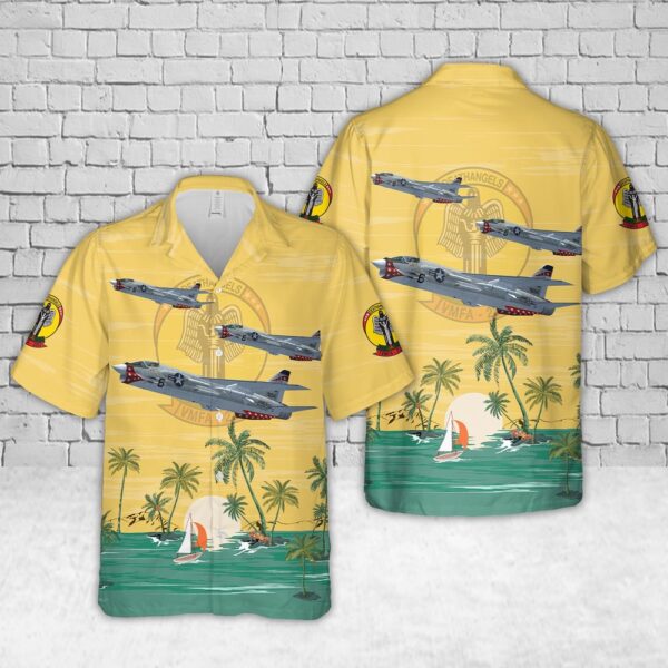Military Hawaiian Shirt, US Marine Corps Vought F-8E Crusader Of VMFA-235 Hawaiian Shirt
