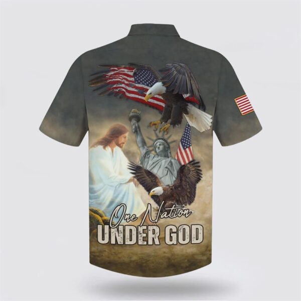 Christian Hawaiian Shirt, One Nation Under God Hawaiian Shirt, Jesus Eagle Flag Statue Of Liberty Hawaiian Shirt, Christian Clothing Hawaii