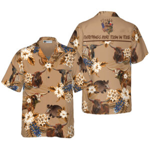Texas Hawaiian Shirt, Armadillo And Longhorn…