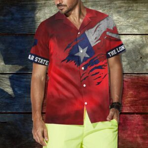 Texas Hawaiian Shirt, Red Ripped Flag…