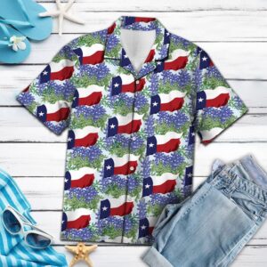 Texas Hawaiian Shirt, Red Texas Bluebonnet…