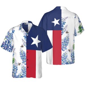 Texas Hawaiian Shirt, Royal Blue Bluebonnet…