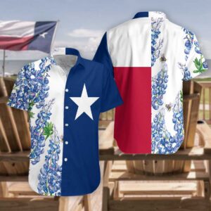 Texas Hawaiian Shirt, Royal Blue Bluebonnet…