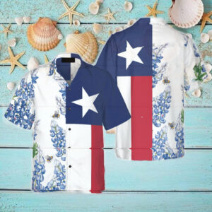 Texas Hawaiian Shirt, Royal Blue Bluebonnet…