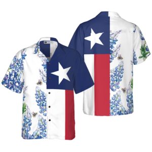 Texas Hawaiian Shirt, Royal Blue Bluebonnet…